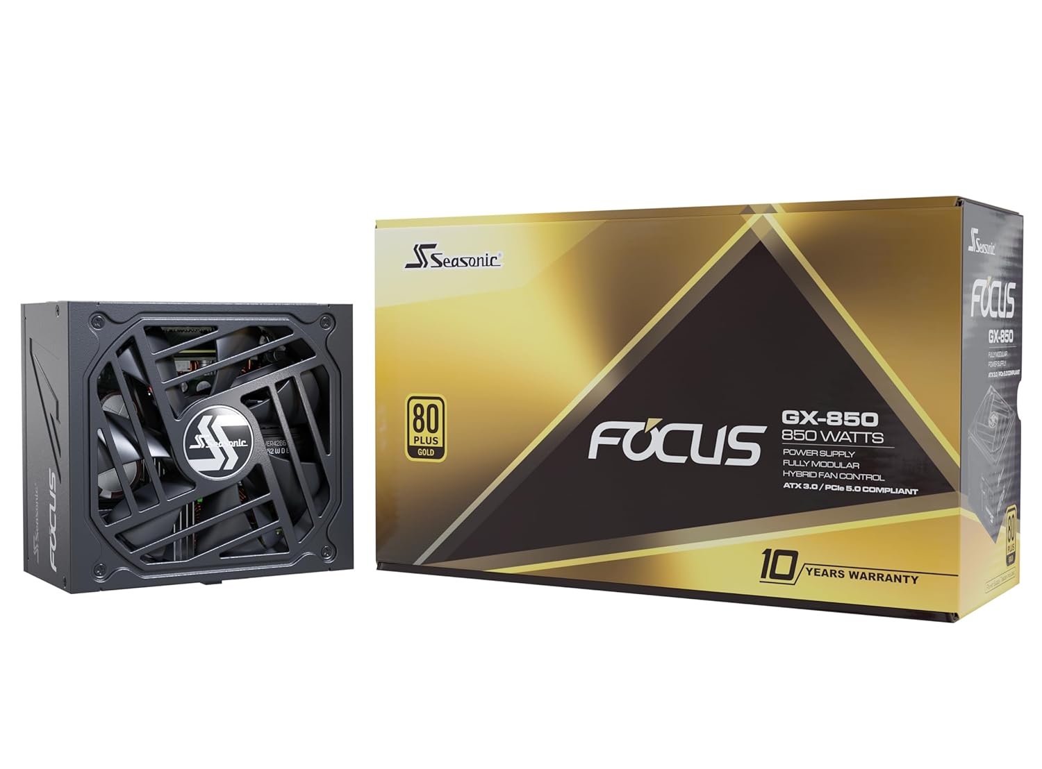 Seasonic Focus V3 GX-850, 850W 80+ Gold, Full-Modular, Fan Control in Fanless, Silent, and Cooling Mode, 10 Year Warranty, Perfect Power Supply for Gaming and Various Application, SSR-850FX3 (Renewed)