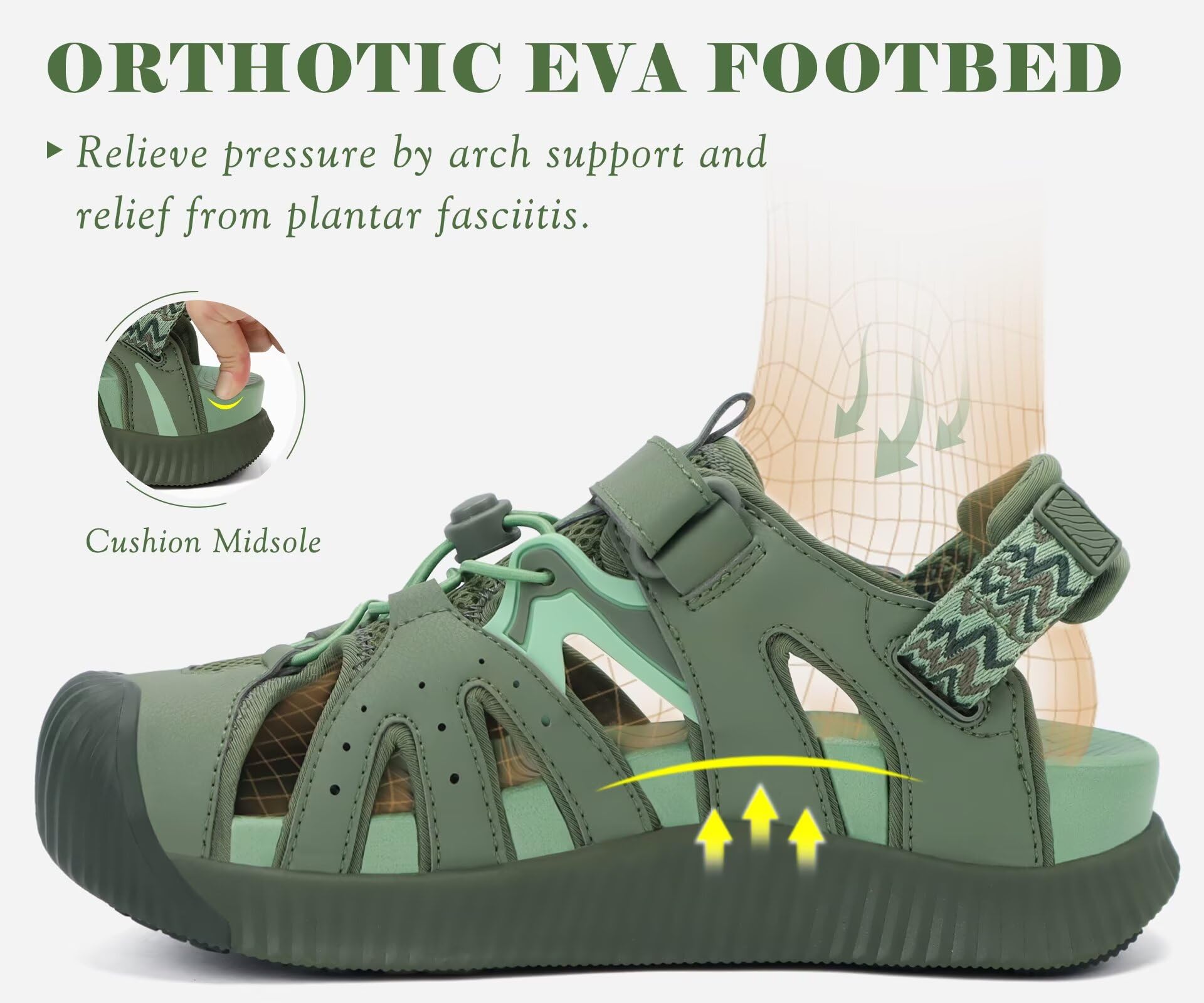 KuaiLu Damen Wander Sandalen Geschlossene Zehen Orthopädische Bequeme Polsterung Atmungsaktiv Sommer Sport Outdoor Strand Reise Verstellbare Fischersandalen Wasserschuhe