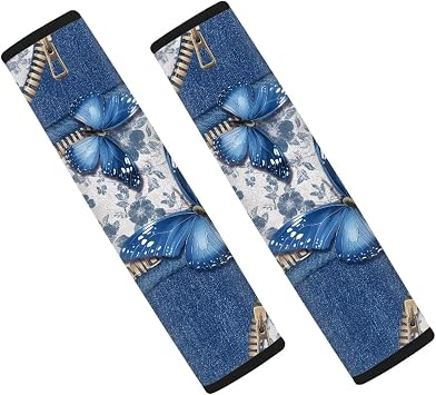 Coldinair Blue Butterfly Floral Car Seat Belt Cushions Shoulder Pads Universal Car Seat Belt Strap Shoulder Pads