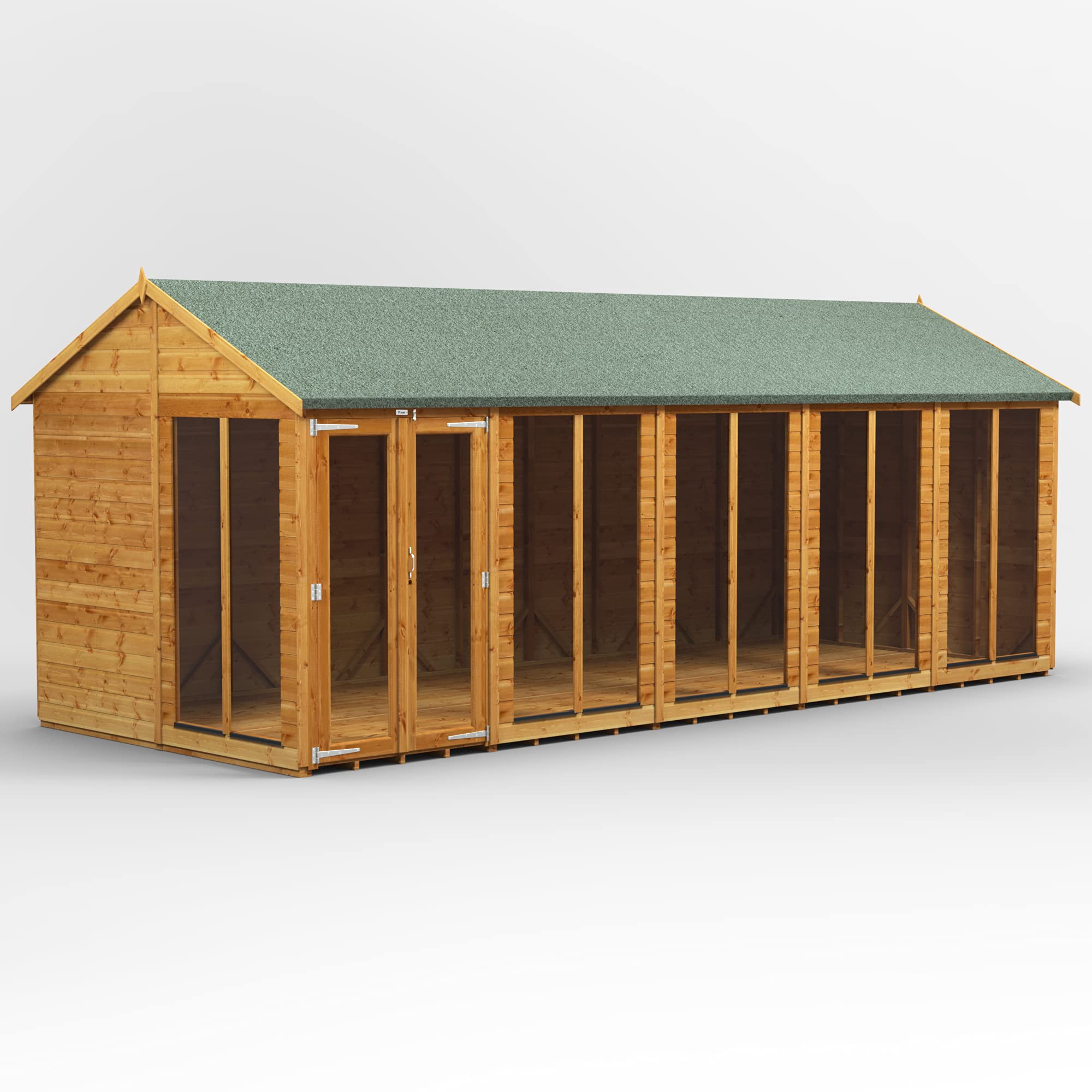 Powersheds High Grade Premium Apex Summer House Wooden Shed with Security Features, PVC Window Sills, Door & Window Flexibility, made from Extra Thick Timber
