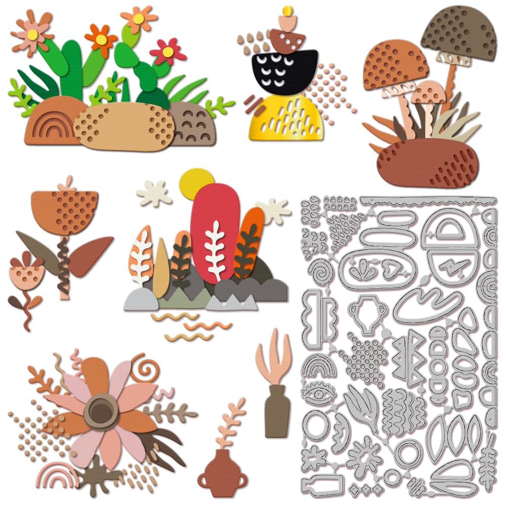 GLOBLELAND Abstract Mushrooms Elements Cutting Dies for DIY Scrapbooking Metal Plants Cactus Cut Dies Flowers Die Cuts for Card Making Embossing Photo Album Craft Decor
