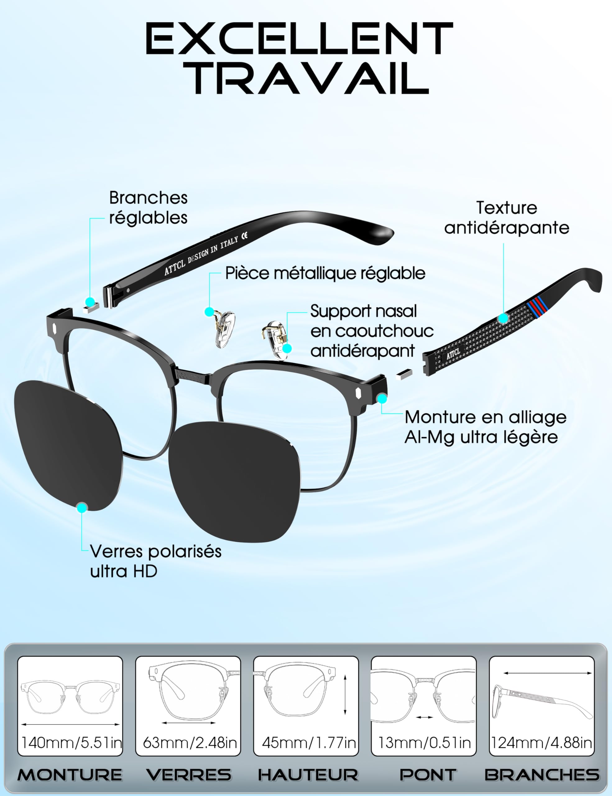 ATTCL Lunettes de Soleil Homme Polarisées: UV400 léger AL-MG Carré Semi-Monture Verres Miroir Conduite Randonnée Voyages