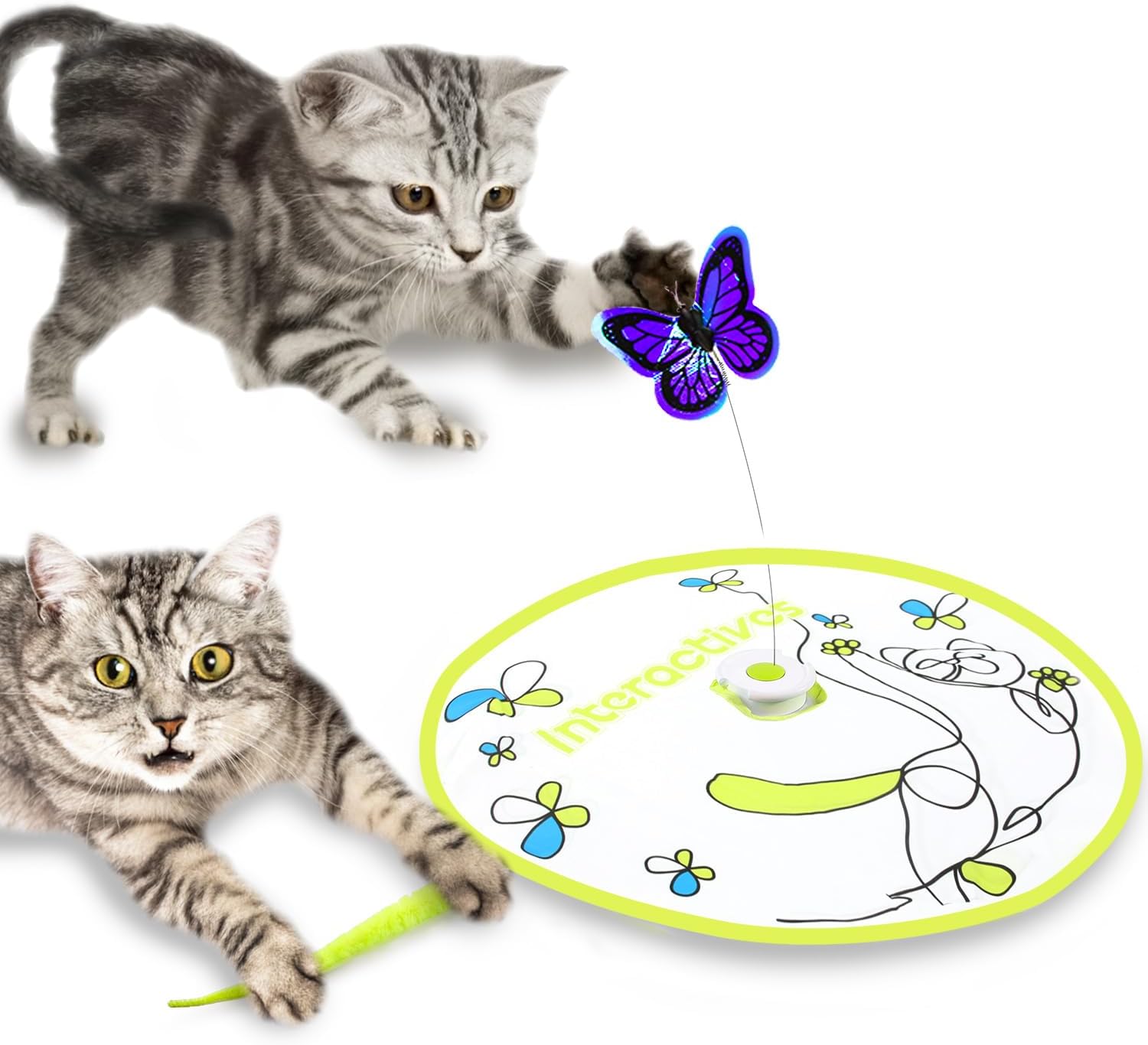 ALL FOR PAWS 2 in 1 Cat Wand Toy - Hide-N-Seek & Flutter with Butterfly Spinner & Moving Feather for Indoor Cats