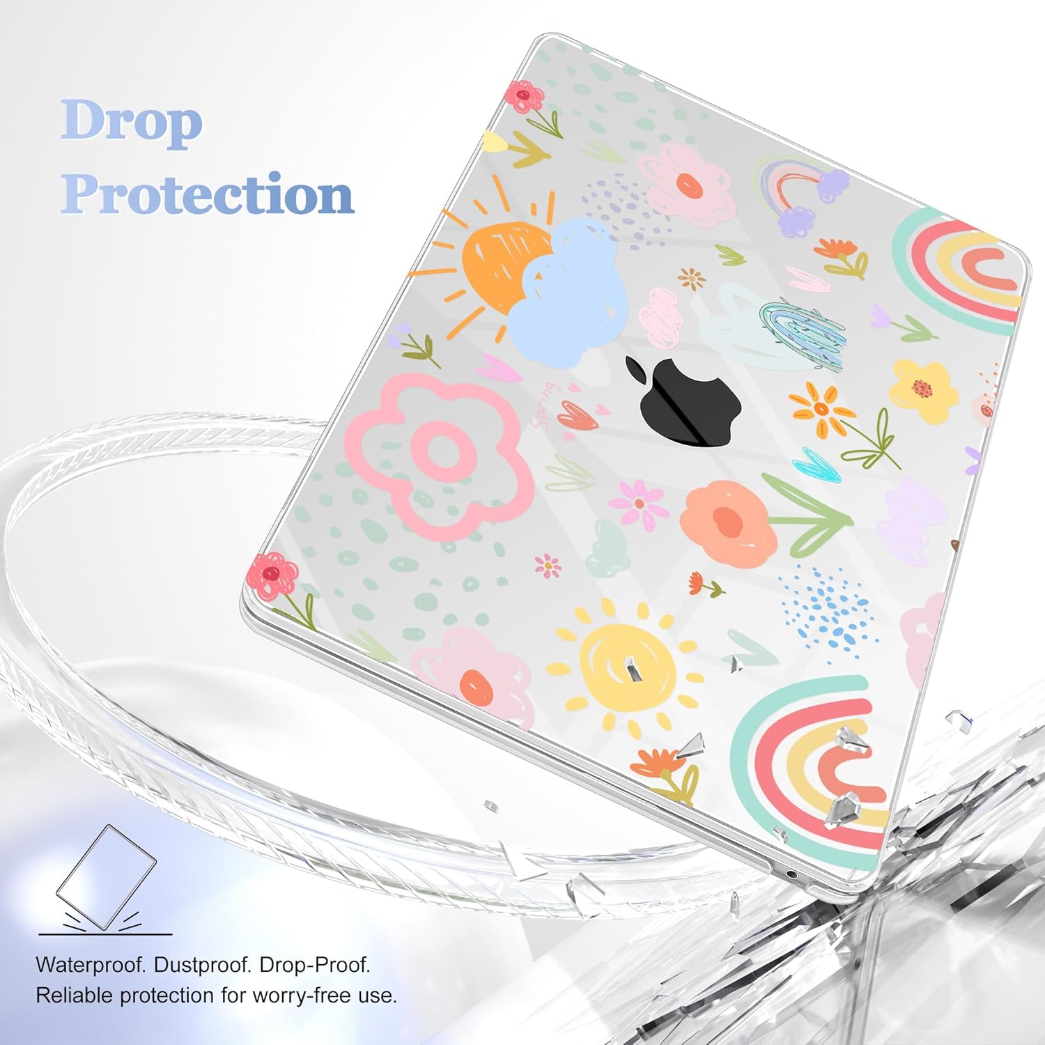 May Chen for MacBook Air 15 inch Case M5 M4 M3 M2 2026 2024-2023, Model A3448 A3241 A3114 A2941, Closes Seamlessly Hard Shell Laptop Cover with Keyboard Cover, Rainbows Flowers