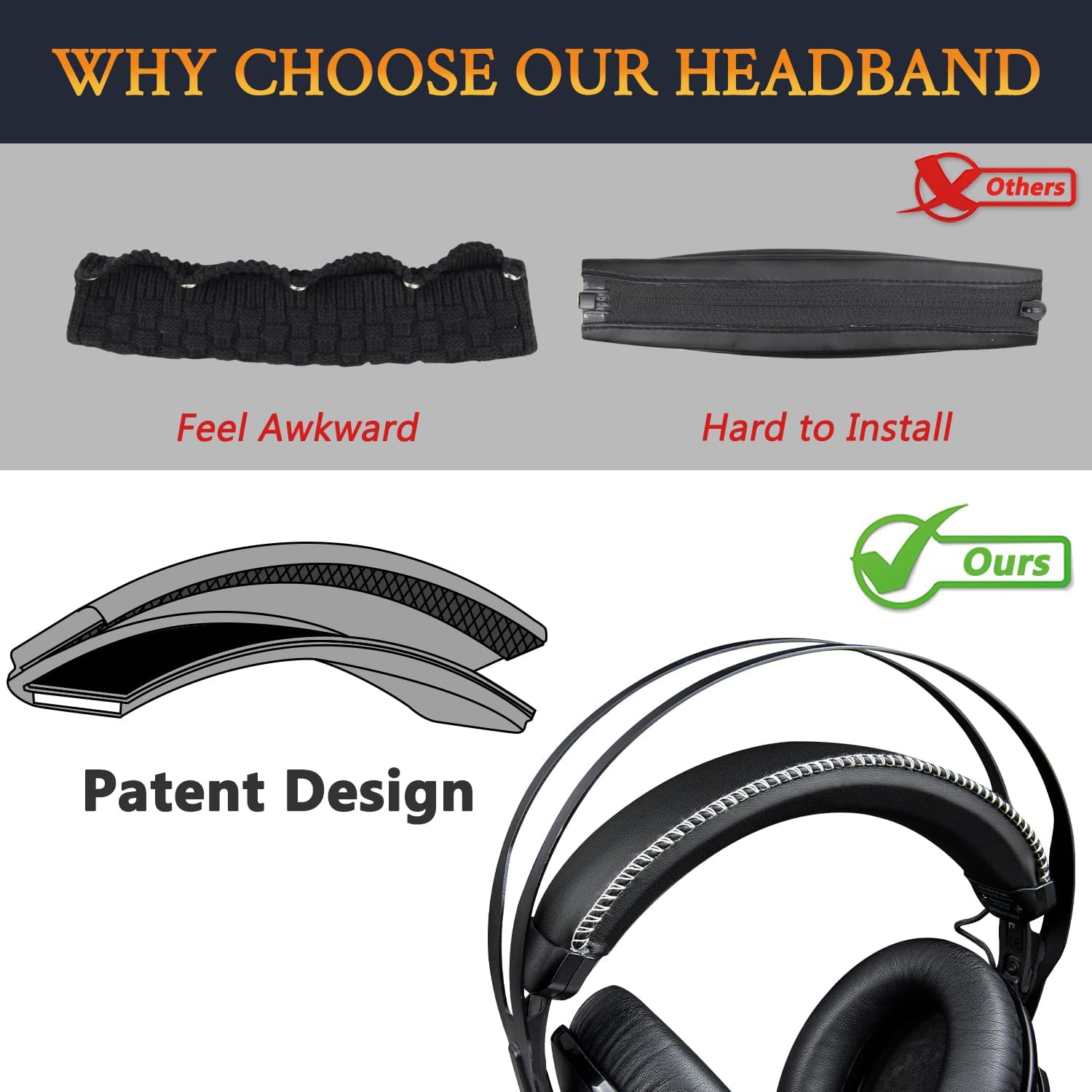 SOULWIT Headband Cover for HyperX Cloud Revolver/Revolver S, HX-HSCR-GM Cloud Revolver Gaming Headsets, Replacement Headstrap Pad Repair Part - Black(White Line)