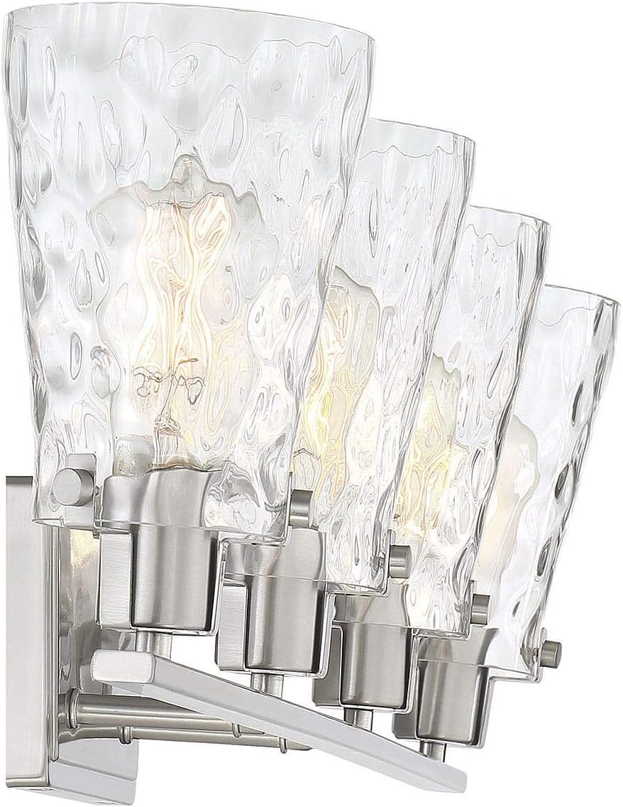 Savoy House 8-4508-4-SN Vaughan Modern Clear Water Glass Bathroom Vanity Wall Light, 4-Light 240 Total Watts, 9" H x 33" W, Satin Nickel