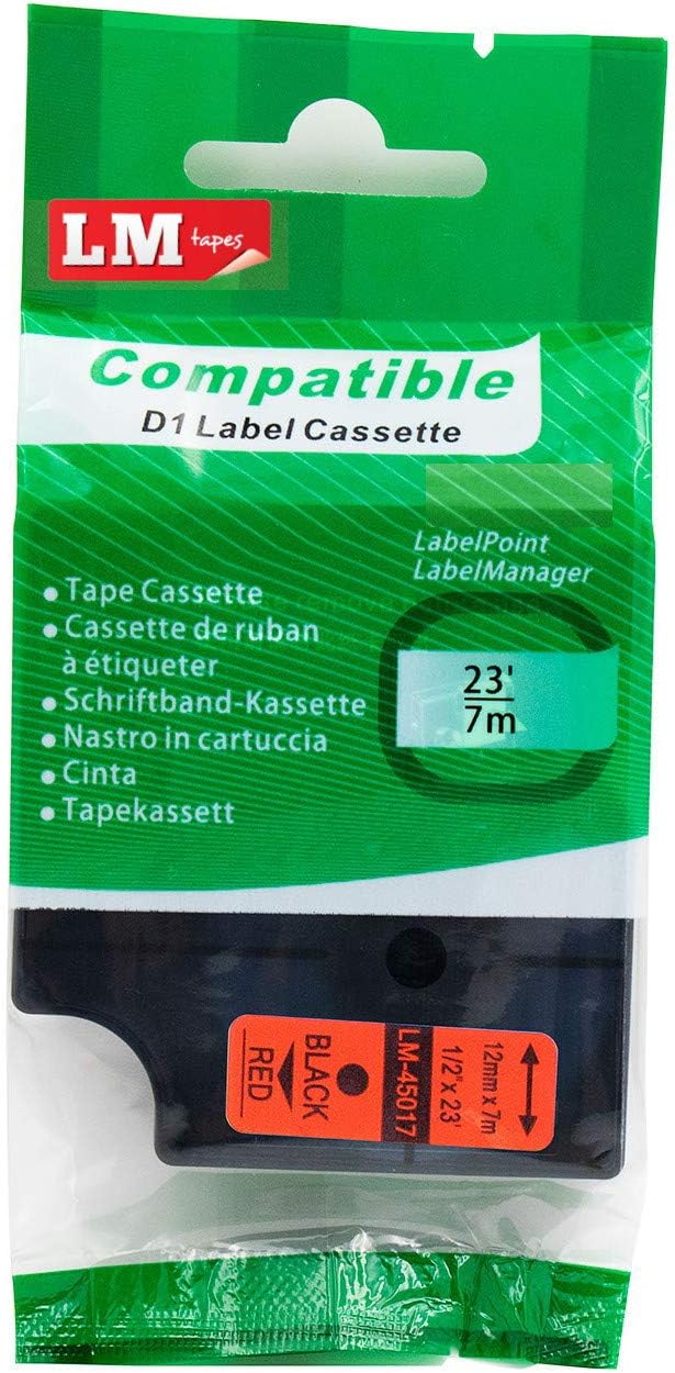 6/Pack LM Tapes - Premium LM-45017 1/2" Black on Red Label Maker Tape, Compatible with Dymo 45017 D1 Label Tape 12mm