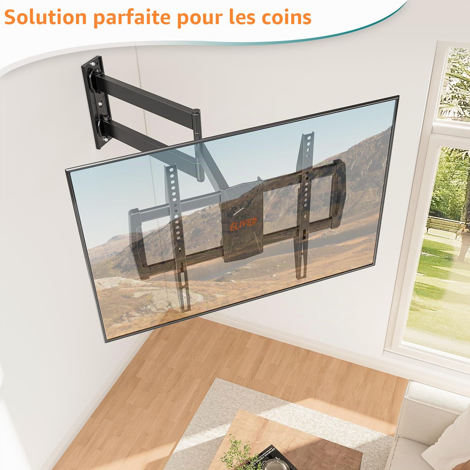 ELIVED Support mural de 813 mm pour la plupart des téléviseurs de 37 à 75 pouces | Bras d'extension, inclinable, pivotant, support mural d'angle pour TV, VESA max 600 x 400 mm, supporte jusqu'à 45 kg