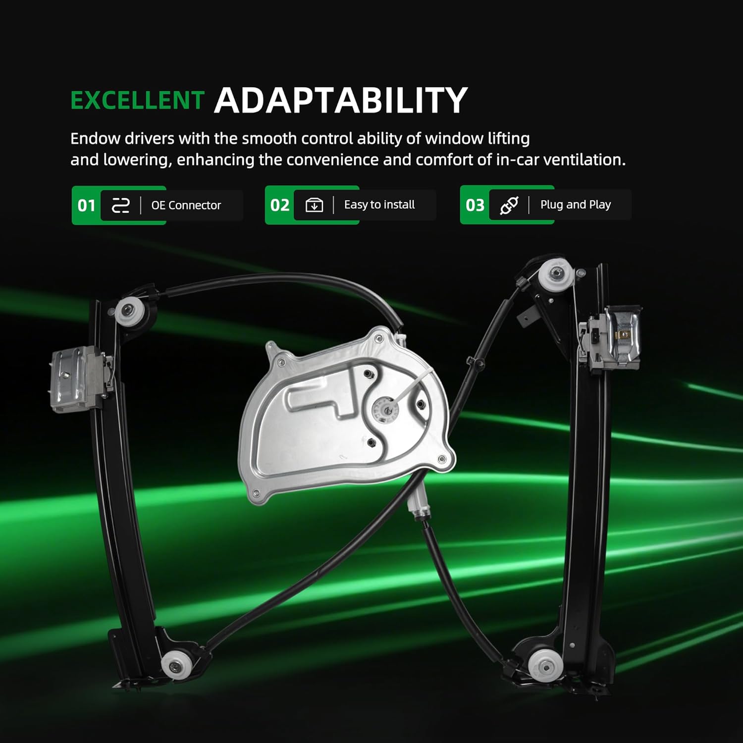 Front Right Passenger Side Power Window Regulator 1Y0837462J Fit for Volkswagen Beetle 1.8L 1.9 2.0 2.5 L 2003-2010 Replace for 1Y0837462F, 1Y0837462B