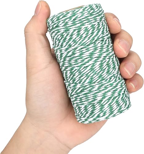 Miniatura 17 de Cuerda de algodón de 328 ft, cuerda de Navidad, cuerda resistente para manualidades y envolver regalos. Rojo Blanco