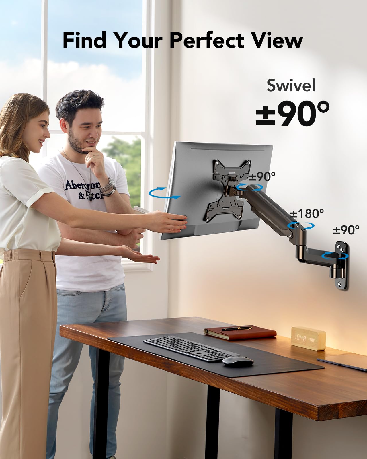 HUANUO Monitor Wandhalterung für 17-35 Zoll LED/LCD/TV Bildschirm, Monitor Halterung Wand mit VESA-Erweiterungssatz, Monitor Arm Wall Mount mit 360° Drehbar Gasdruckfeder Arm, VESA 75/100/200mmGaming