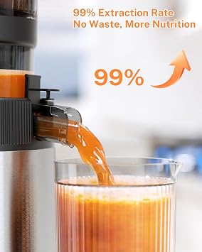 Kndko Cold Press Juicer with 4.35 Wide Feed Chute, Slow Masticating Machine Fit Whole Fruits & Vegetables, High Juice Yield, Stainless Steel Juicer Machine with Large Auger, Easy to Clean