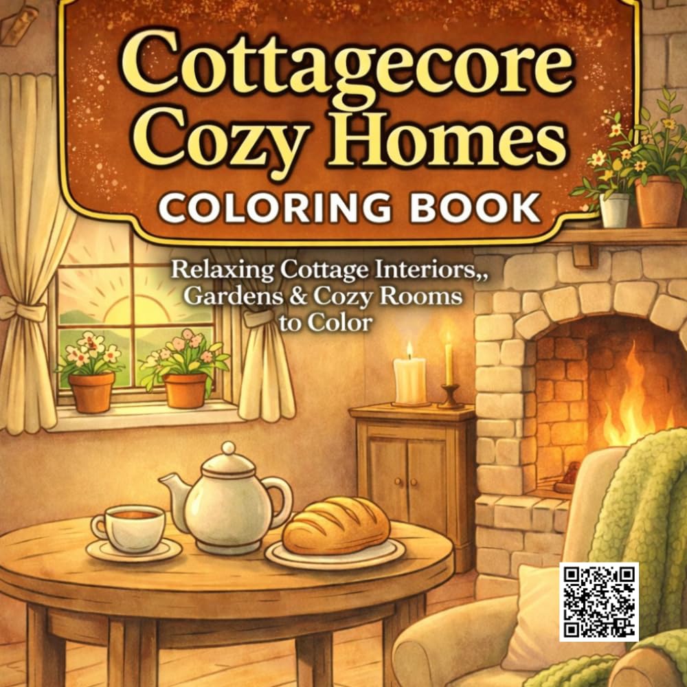 Cottagecore Cozy Homes Coloring Book: Relaxing Cottage Interiors, Gardens & Cozy Rooms to Color | Bold and Easy Coloring Book for Adults Stress Relief (Cozy Places Coloring Books)