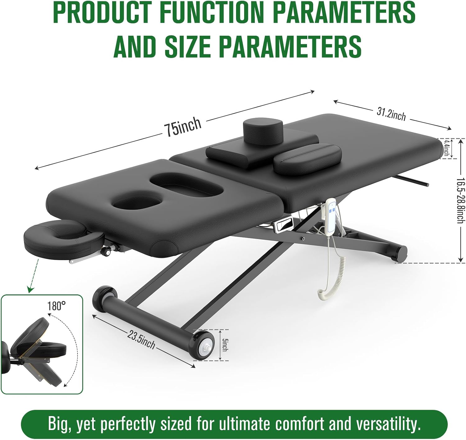 Dolonm Electric Massage Table, Electric Lift Motor and Manual Backrest Adjustable for Treatment/Medical Spa/Facial Bed/Beauty Bed and More - 31.2 Wide x 75 Long - Black