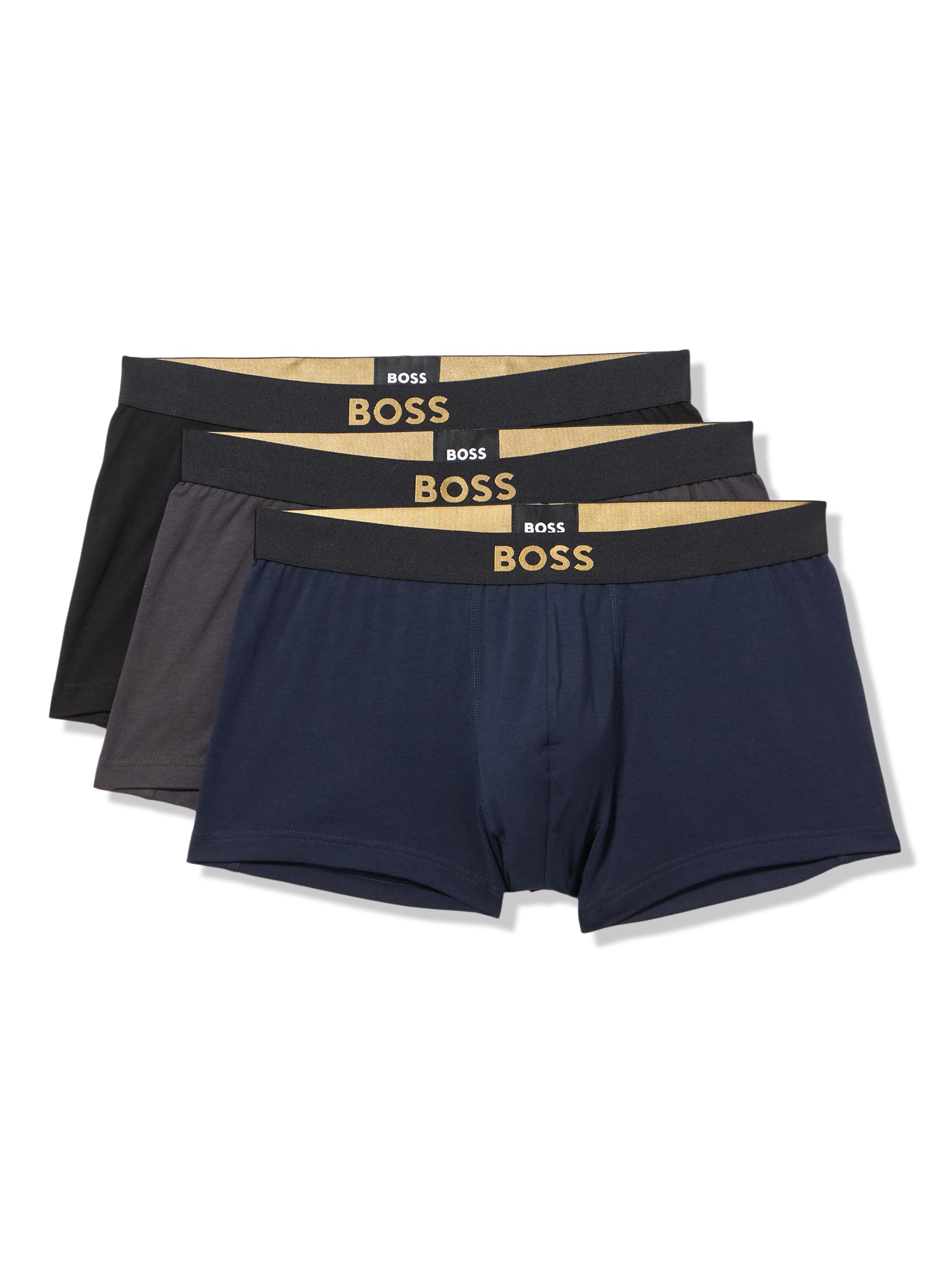 

                                                    BOSS, 3-Pack Shine Logo Trunks, Slate Grey, Navy, 