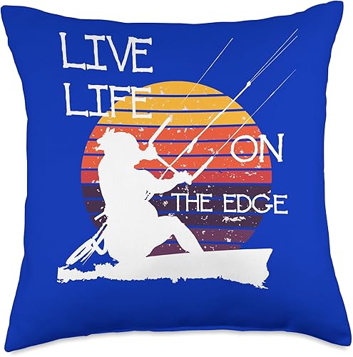 Kitesurf Gifts and Surf Lover Tees by taiche Vintage Sunset Retro Sunrise White Kitesurfer Silhouette 1 Throw Pillow, 18x18, Multicolor