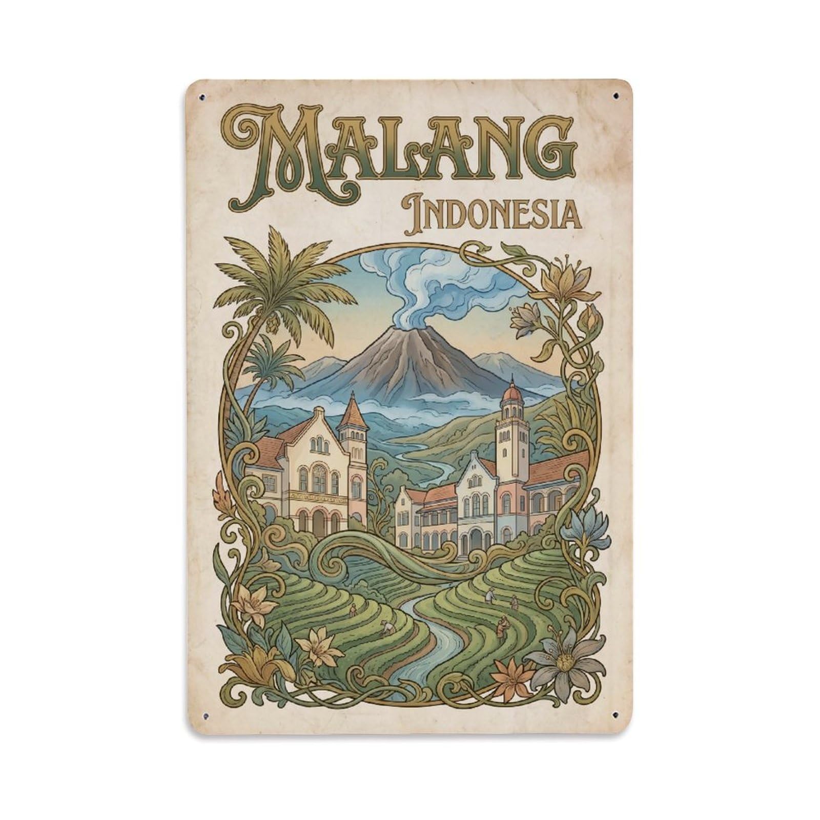 Metal Tin Sign Indonesia Malang Vintage Travel