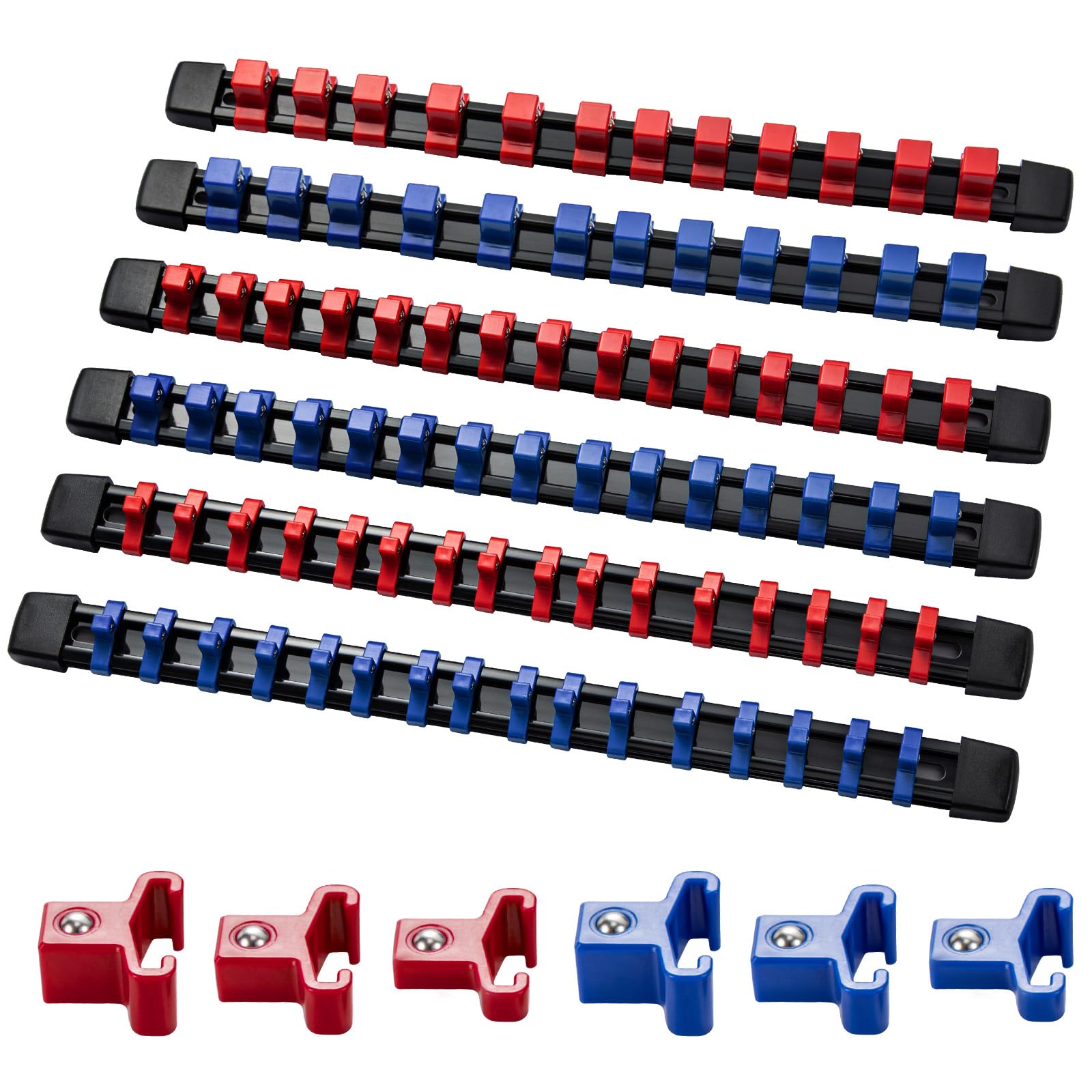 CROWNSHOP 6pcs Socket Organizer Storage Box - 1/4, 3/8, 1/2 Inches ABS Holder Clamping Tool for Steel Balls