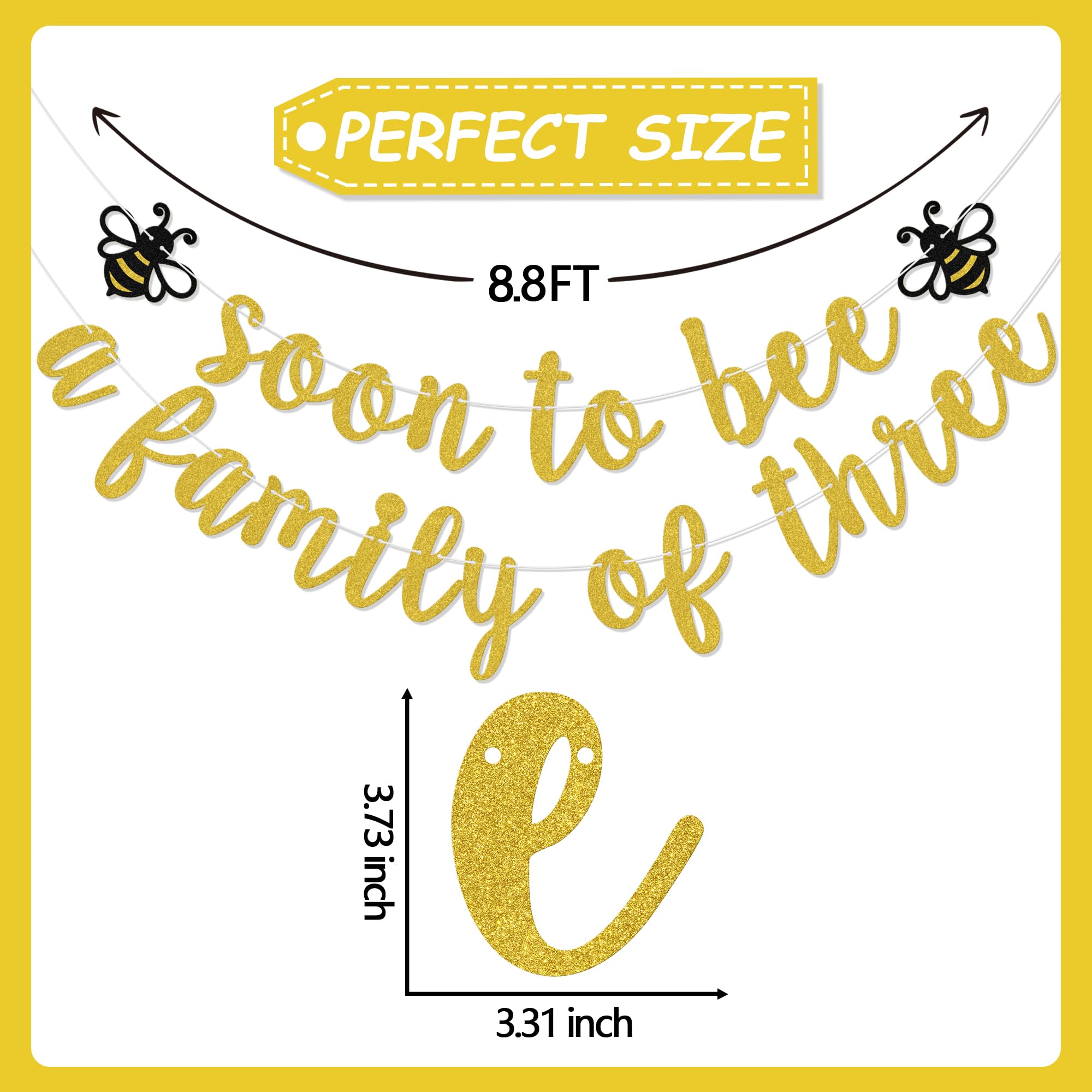 Aumccxz Soon to Bee a Family of Three Banner, Gender Reveal Baby Shower Bee Themed Party Decorations - Image 2