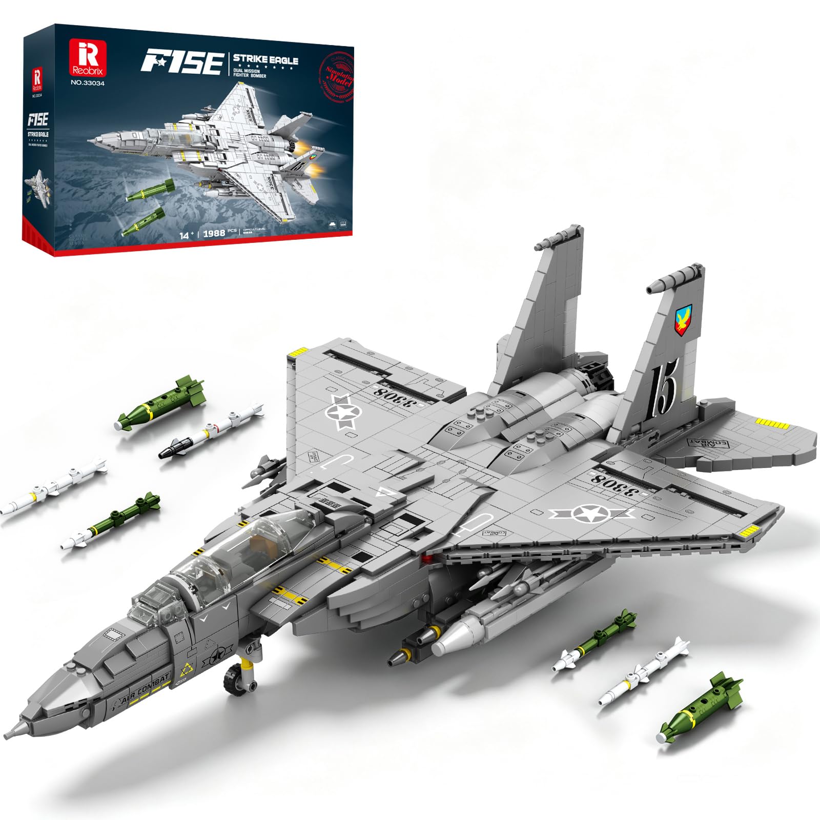 Reobrix F-15E Fighter Bomber - Juego de bloques de construcción para adultos 33034