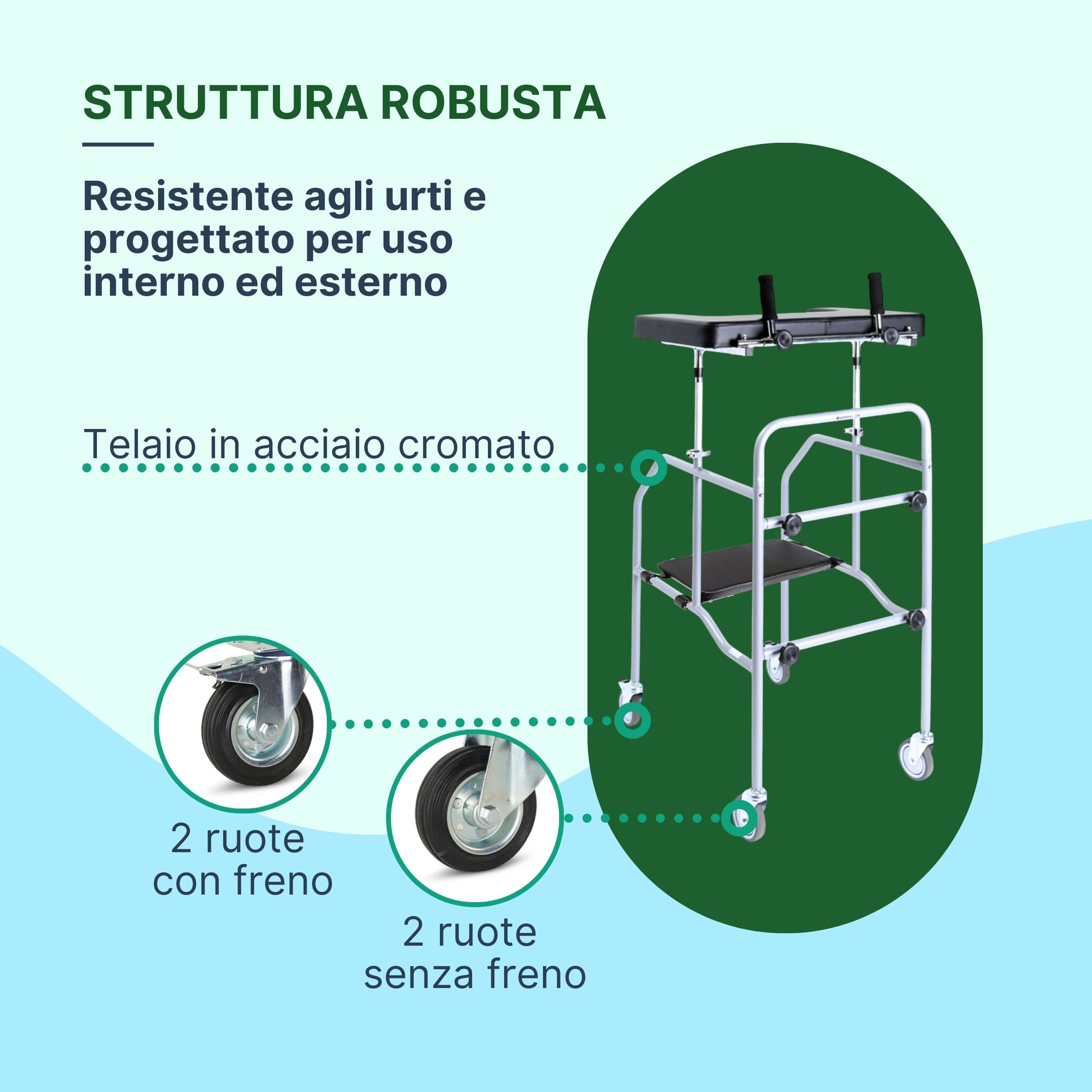 Deambulatore con Seduta con Tavolino e Maniglie Regolabili - Girello per Anziani e Disabili Smontabile da Interno o Esterno - Deambulatore per Anziani 4 Ruote