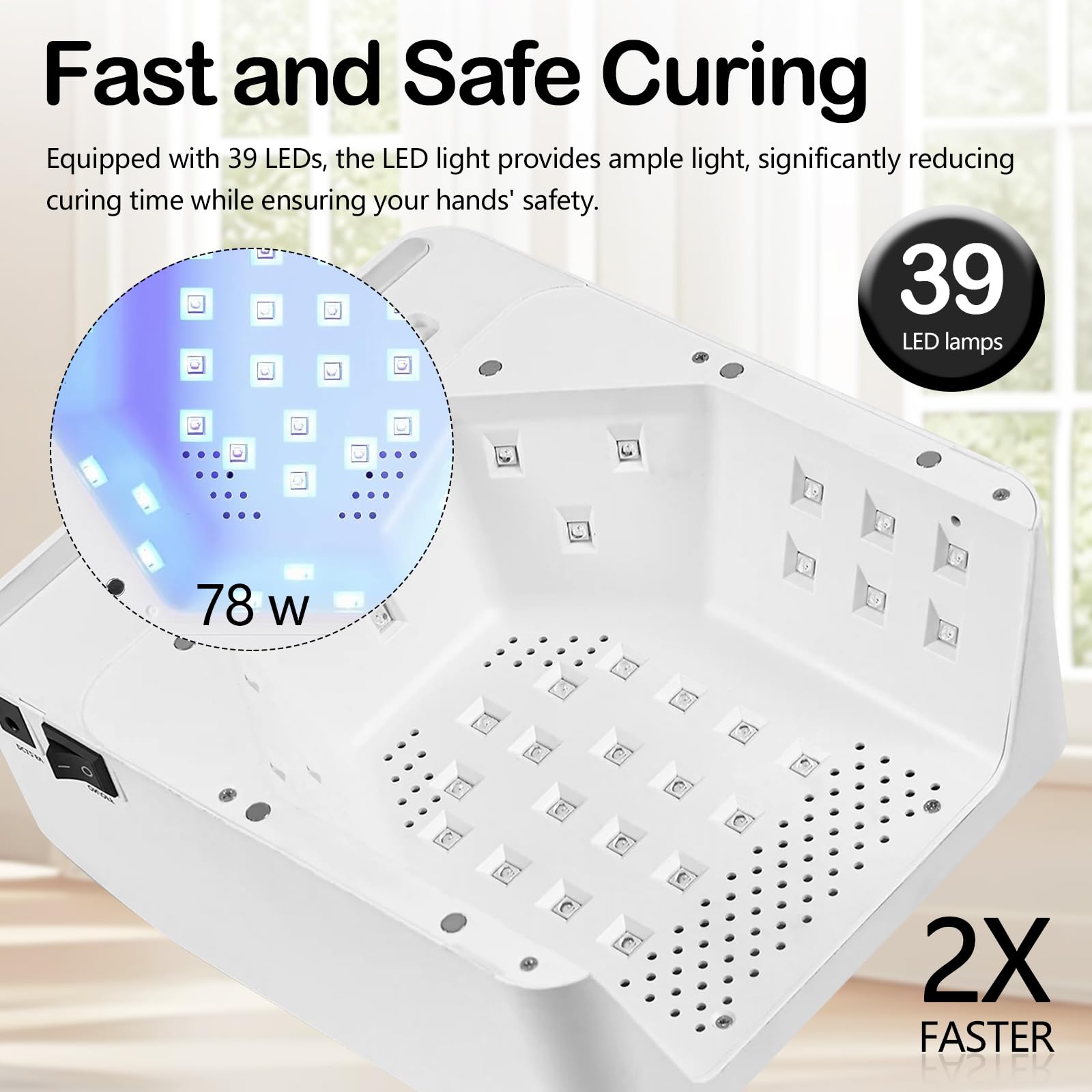 Lámpara UV LED Uñas, Lámpara UV de Pie de 78 W con Temporizador de 15/30/60/90 s Lámpara de Uñas con Sensor Infrarrojo y Pantalla LCD Lampara LED Uñas con Soporte y Portalámparas para Manos y Pies