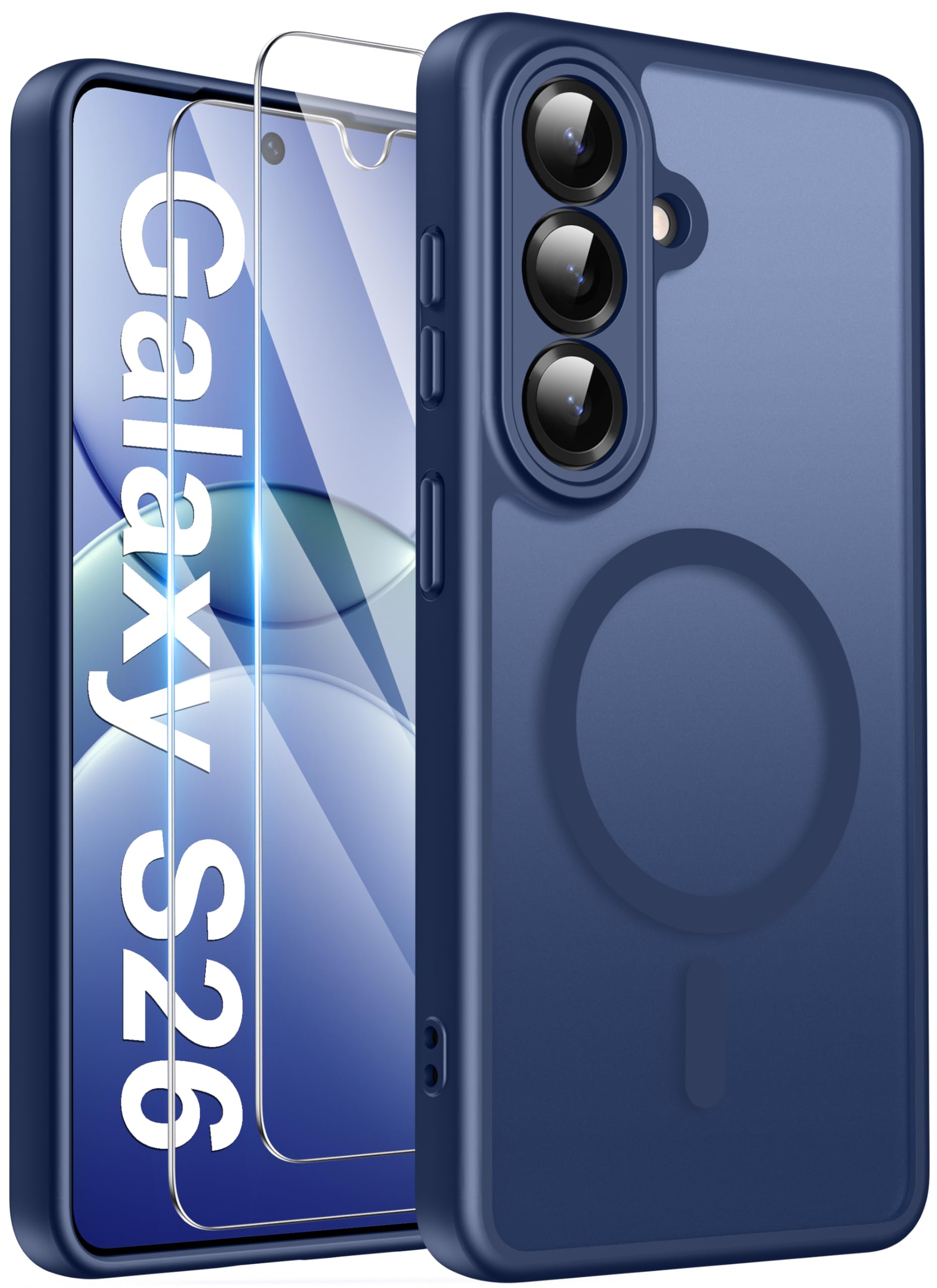 Opkiegrn für Samsung Galaxy S25 5G Hülle, Kompatibel mit MagSafe mit 2 Stück Panzer Schutz Glas Folie, KameraSchutz Folie Stoßfest Kratzfest Transluzente Matt Handyhülle für Samsung S25, Grau