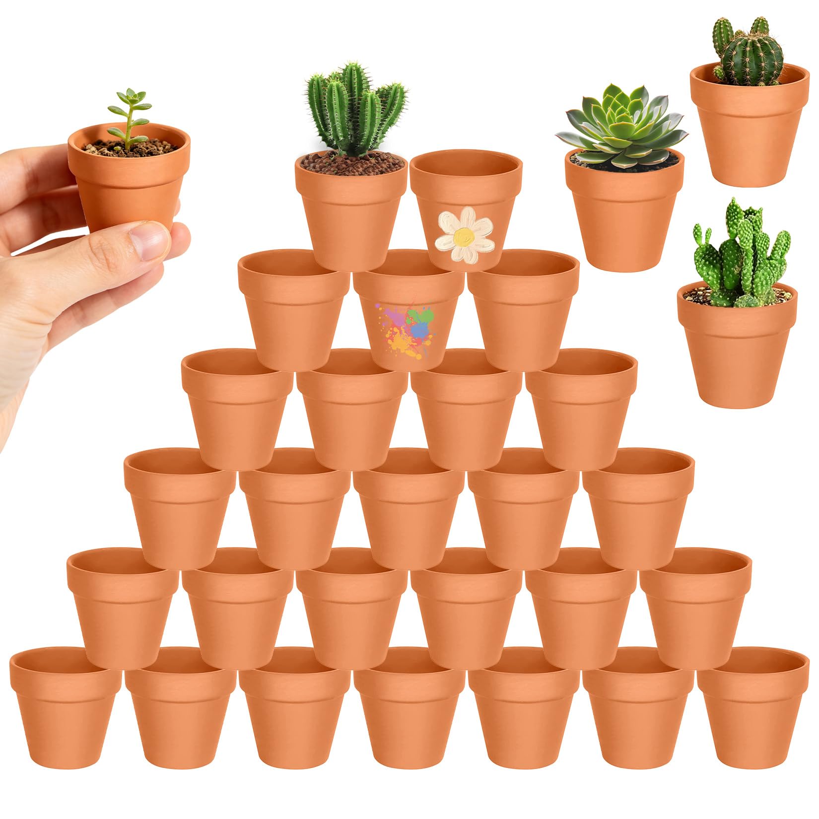30 Pièces Pots en Terre Cuite Petits 4,5 x 4,5 cm Réutilisables Petits Pots en Terracotta pour le Bricolage Pot en Terracotta Fleurs Pots de Fleurs Mini avec Trou de Drainage pour les Plants