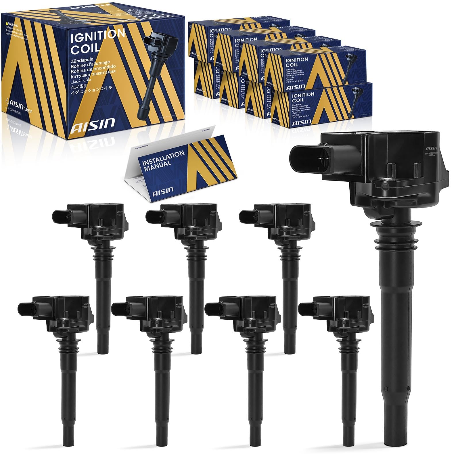 AISIN ESCMB-00538 Pack of 8 Ignition Coils - Compatible with Mercedes-Benz C63 E63 S63 CL63 CLS63 R63 CLK63 ML63 SL63 SLS AMG - 2008-2015 8Cyl 6.3L