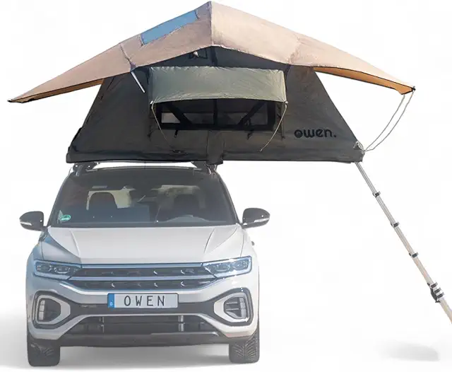 Tente de toit Owen I Swisskings I Olive verte I Camping robuste avec échelle