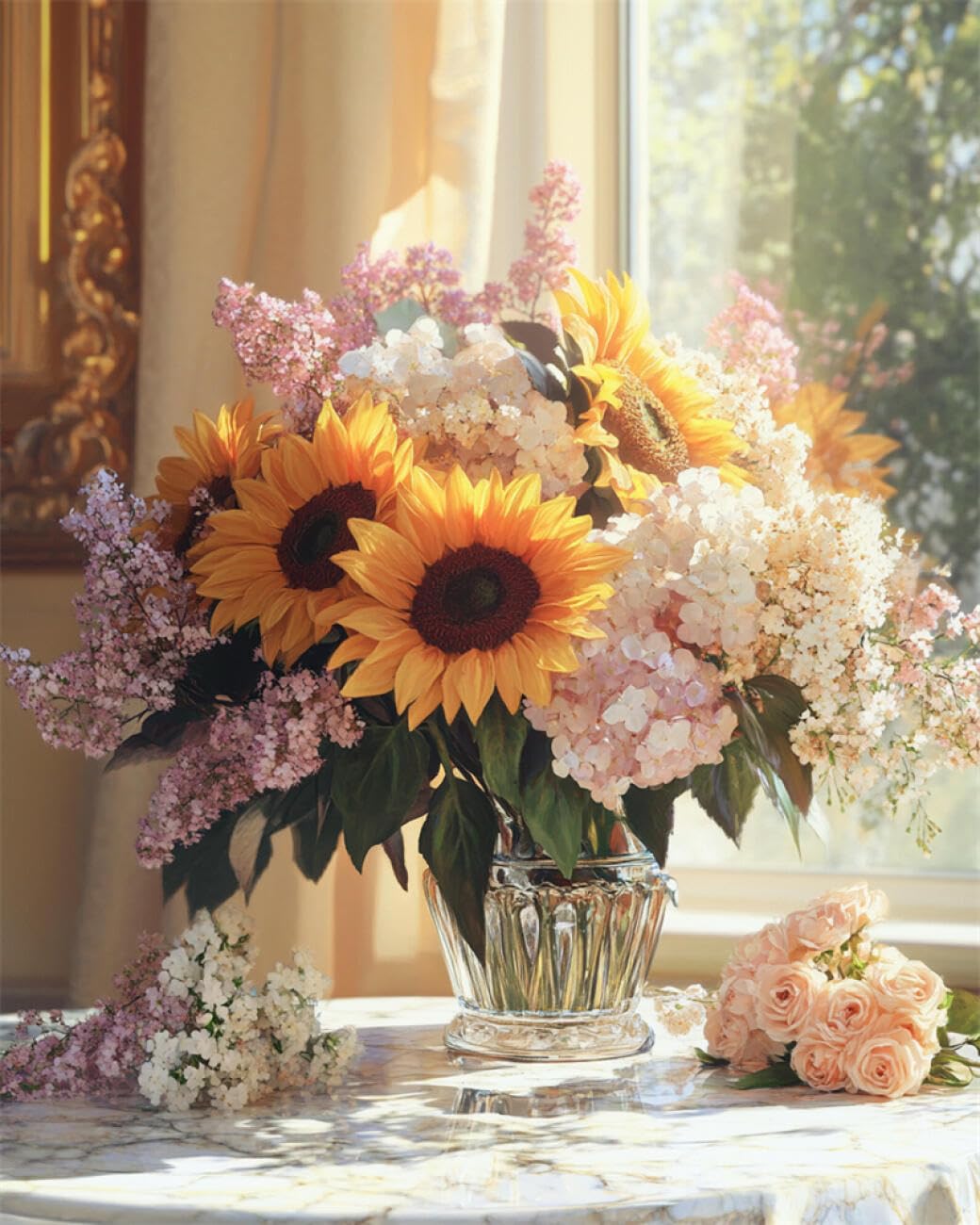 RKFLGEW DIY Embroidery Beads Set Sunflowers By The Window 30x40cm