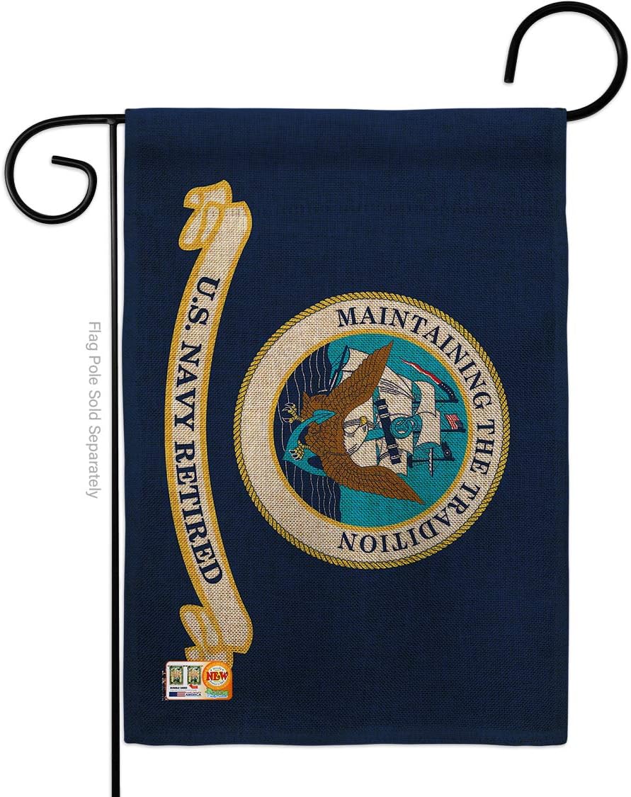 Navy Retired Garden Flag Armed Forces USN Seabee United State American Military Veteran Retire Official Small Decorative Gift Yard House Banner Double-Sided Made In USA 13 X 18.5
