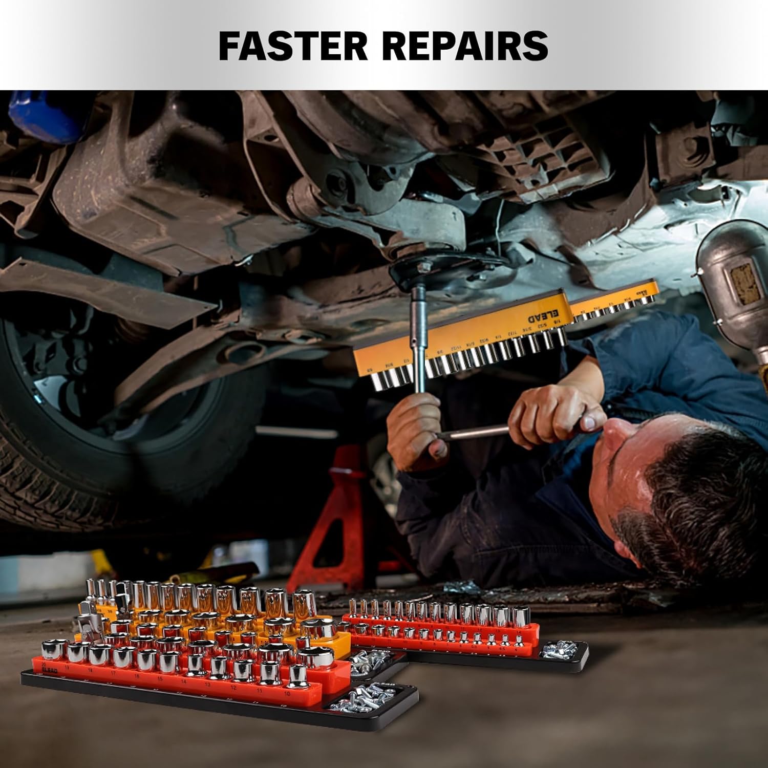 ELEAD Magnetic Socket Holder Organizer Set - 6-Piece Durable 1/2, 1/4, 3/8 Inch Drive Holder, Tool Box Storage Tray for Wrench, Screwdriver, Mechanic Tools, Portable Toolbox Accessory