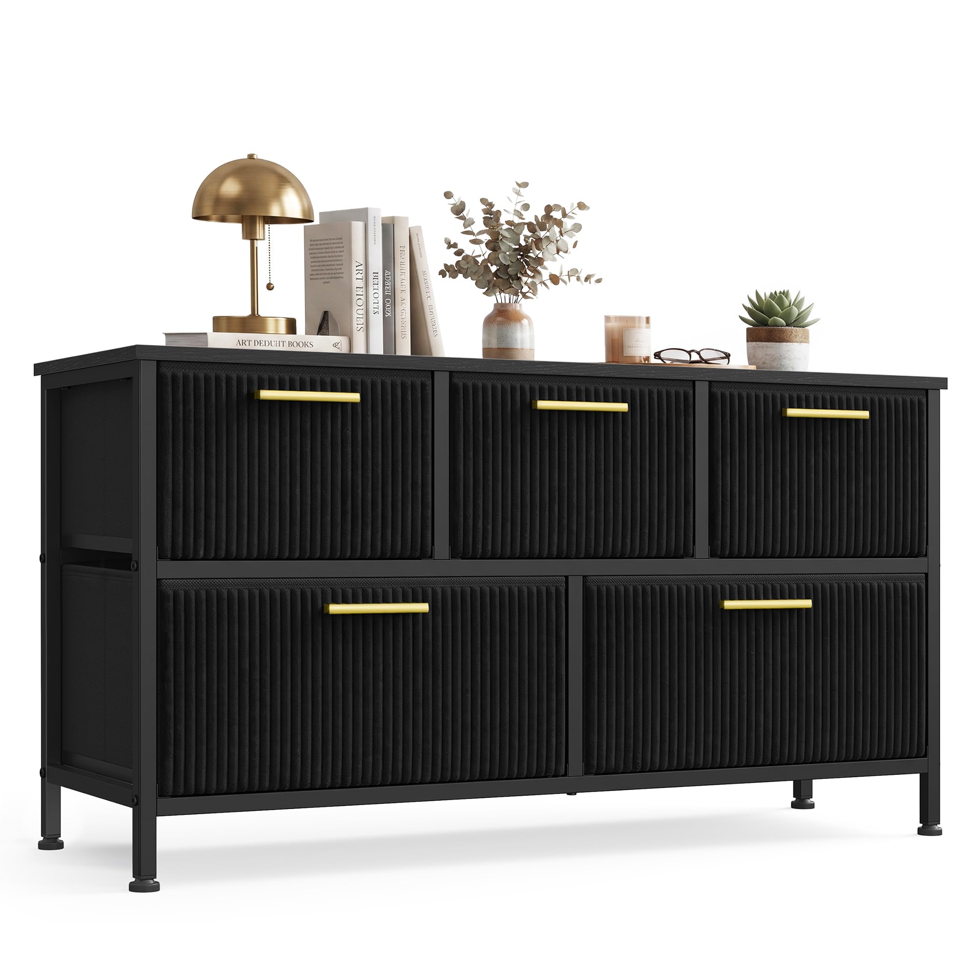 VASAGLE SONGMICS Chest of Drawers, 5 Corduroy Fabric Drawers