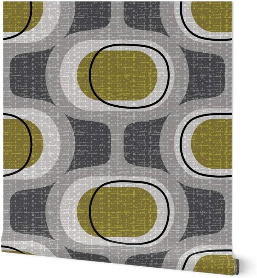 Peel & Stick Wallpaper 12ft x 2ft - Orbs Retro Green Mid Century Mod Modern Farmhouse Neutrals Custom Removable Wallpaper by Spoonflower