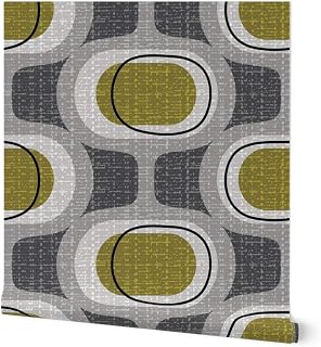 Removable Wallpaper Swatch - Orbs Retro Green Mid Century Mod Modern Farmhouse Neutrals Custom Pre-Pasted Wallpaper by Spoonflower