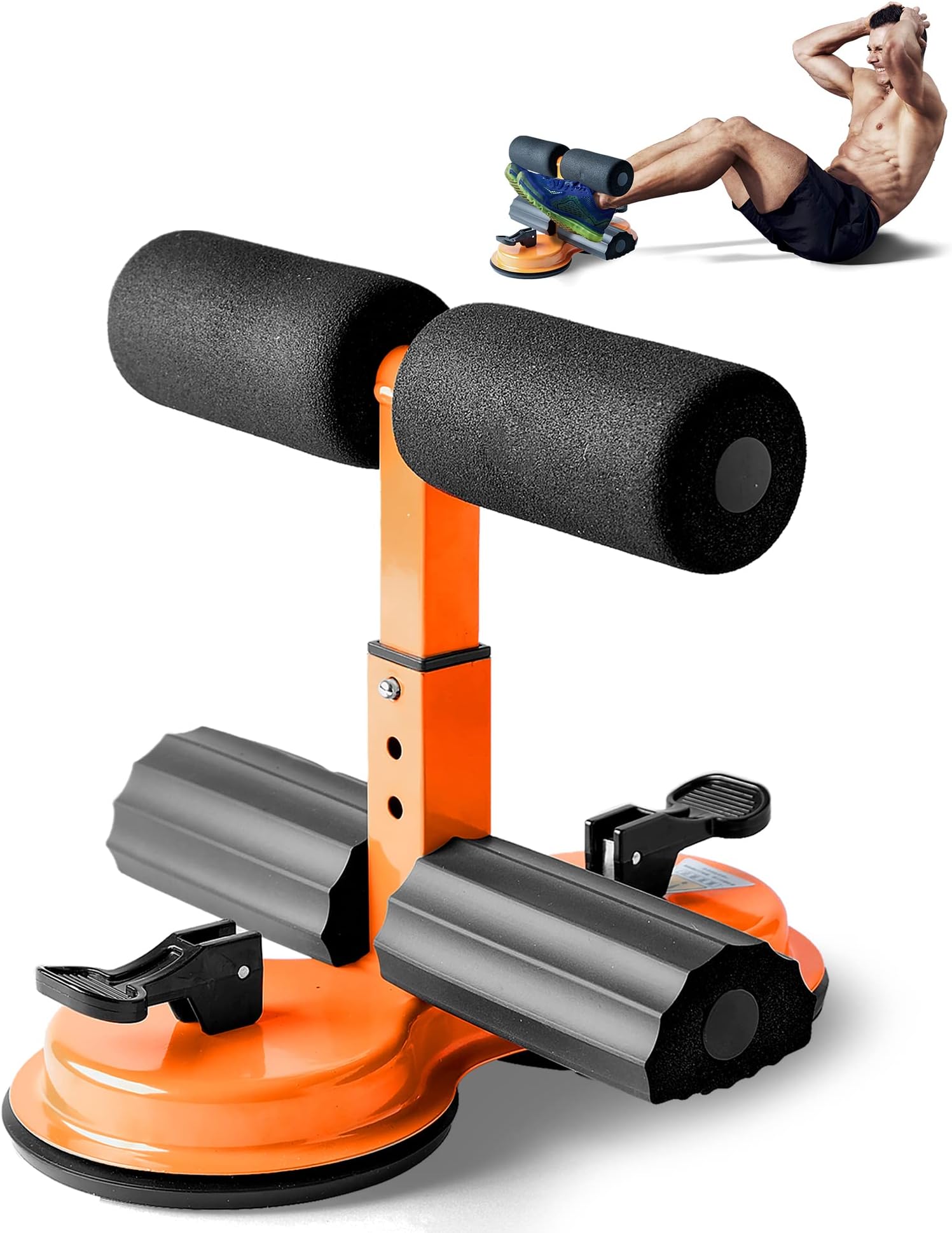 SQUATZ Portable Sit Up Bar Floor Holder with 2 Strong Suction Cups for Abs, Pull Up Bar, Sticky Pad, Adjustable Foot Holder for Thigh, Workout for Office Home Gym for Men and Women, Support 661 lbs