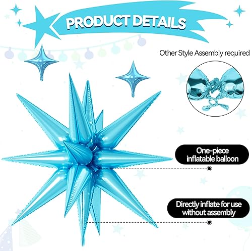 Miniatura 3 de 18 piezas de globos de estrellas coloridas, globos de papel de aluminio de estrellas multicolores con 6 piezas de globos de estrellas de explosión