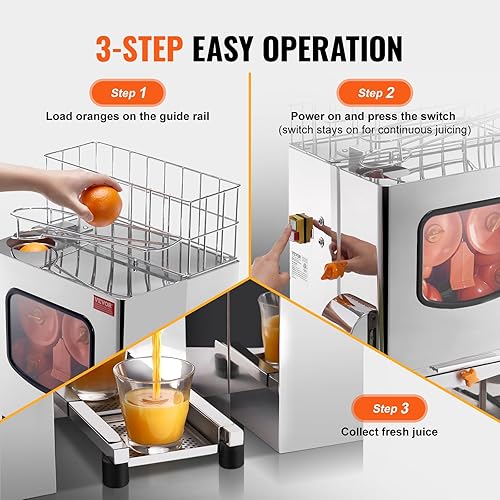 Miniatura 6 de VEVOR Exprimidor de naranja comercial, Extractor automático de jugo de 120 W, Exprimidor naranja de acero inoxidable 20 naranjasminuto, con caja de