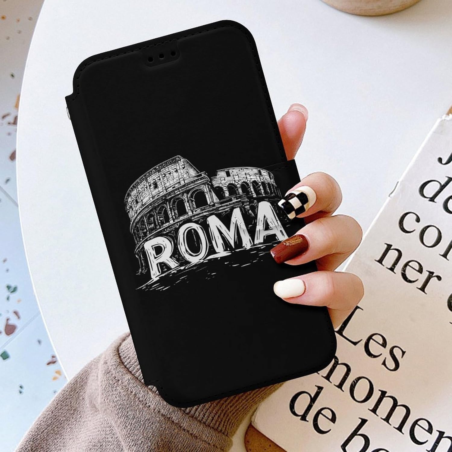 Vintage Roman Architecture Compatible with iPhone 16/16 Plus/16 Pro/16 Pro Max/16 E Case Phone Wallet Card Holder Flip Cover with Wrist Strap