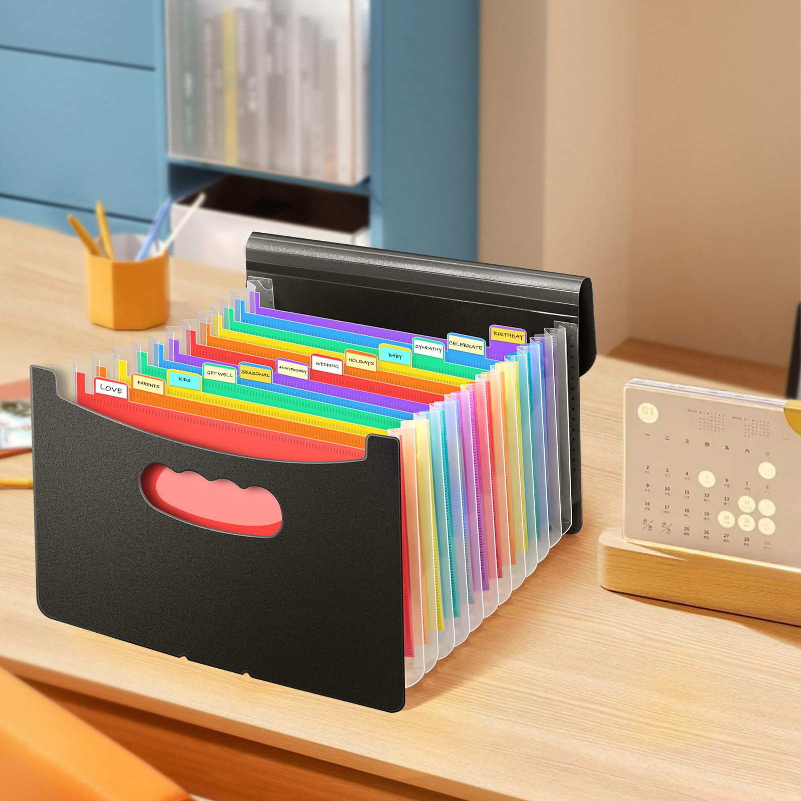 Vowcarol Greeting Card Organizer Expanding Organizer Greeting Card Storage Box Accordion Organizer
