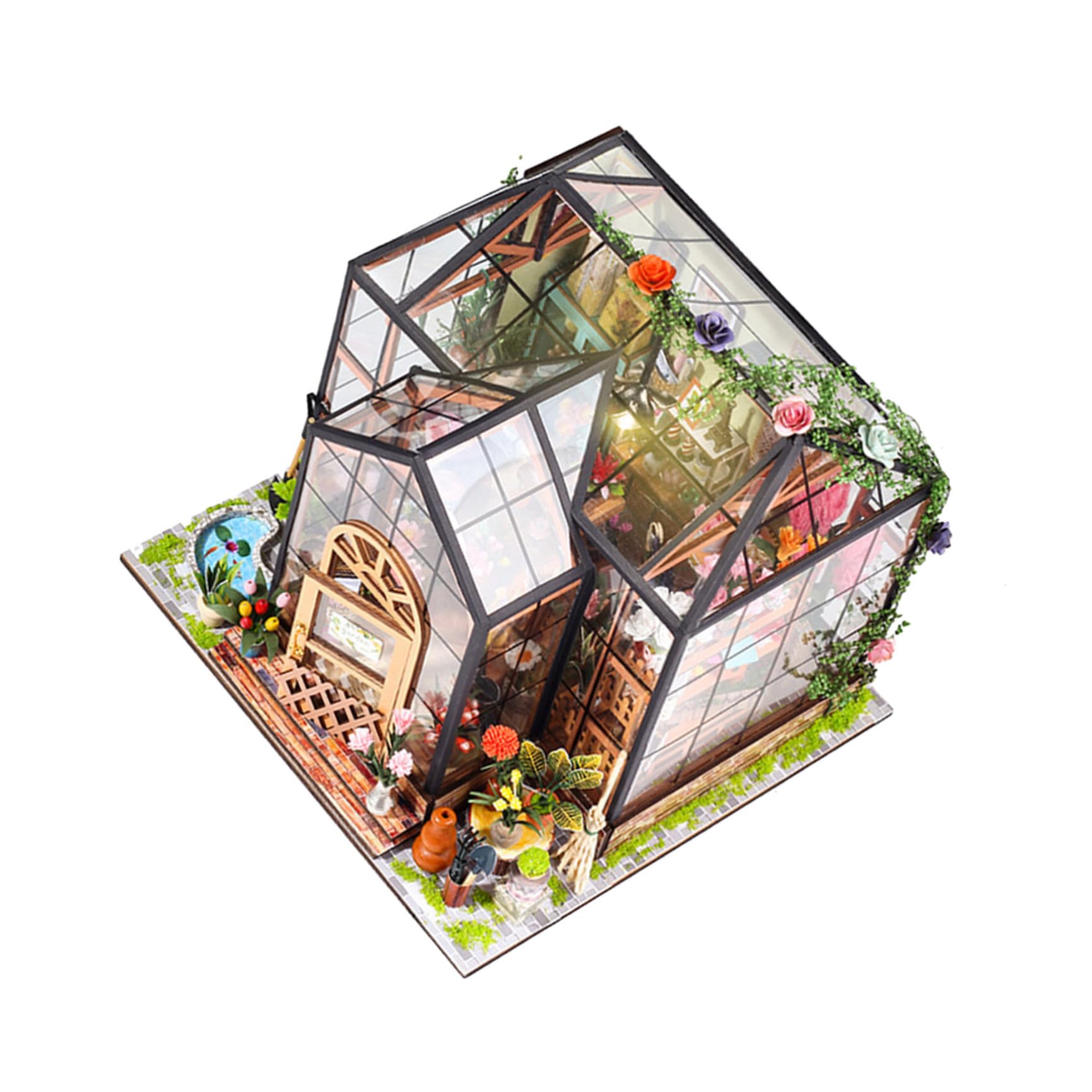Kit de Construction de Maison Miniature 3D Modèle Floral à Assembler en Bois et Acrylique, Maquette Architecturale Miniature, Accessoires Variés, pour Chambre de Fille