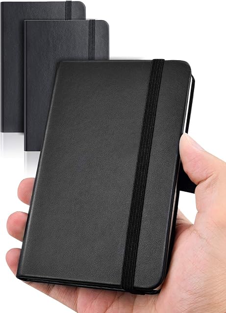 AISBUGUR 2 Pack Pocket Notebook Small Notebook , A6 Notebooks 100 GSM Thick Paper Executive Hard with Marker Ribbons Pen Holder Elastic Closure 9x14cm Small Notepad Black