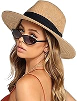 FURTALK Unisex Wide Brim Straw Panama Fedora Hat - UPF 80 Breathable Sun Protection for Beach Summer
