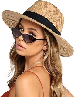 FURTALK Unisex Wide Brim Straw Panama Fedora Hat - UPF 80 Breathable Sun Protection for Beach Summer