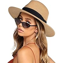 Womens Mens Wide Brim Straw Panama Hat Fedora Summer Beach Sun Hats UPF Straw Hat for Women