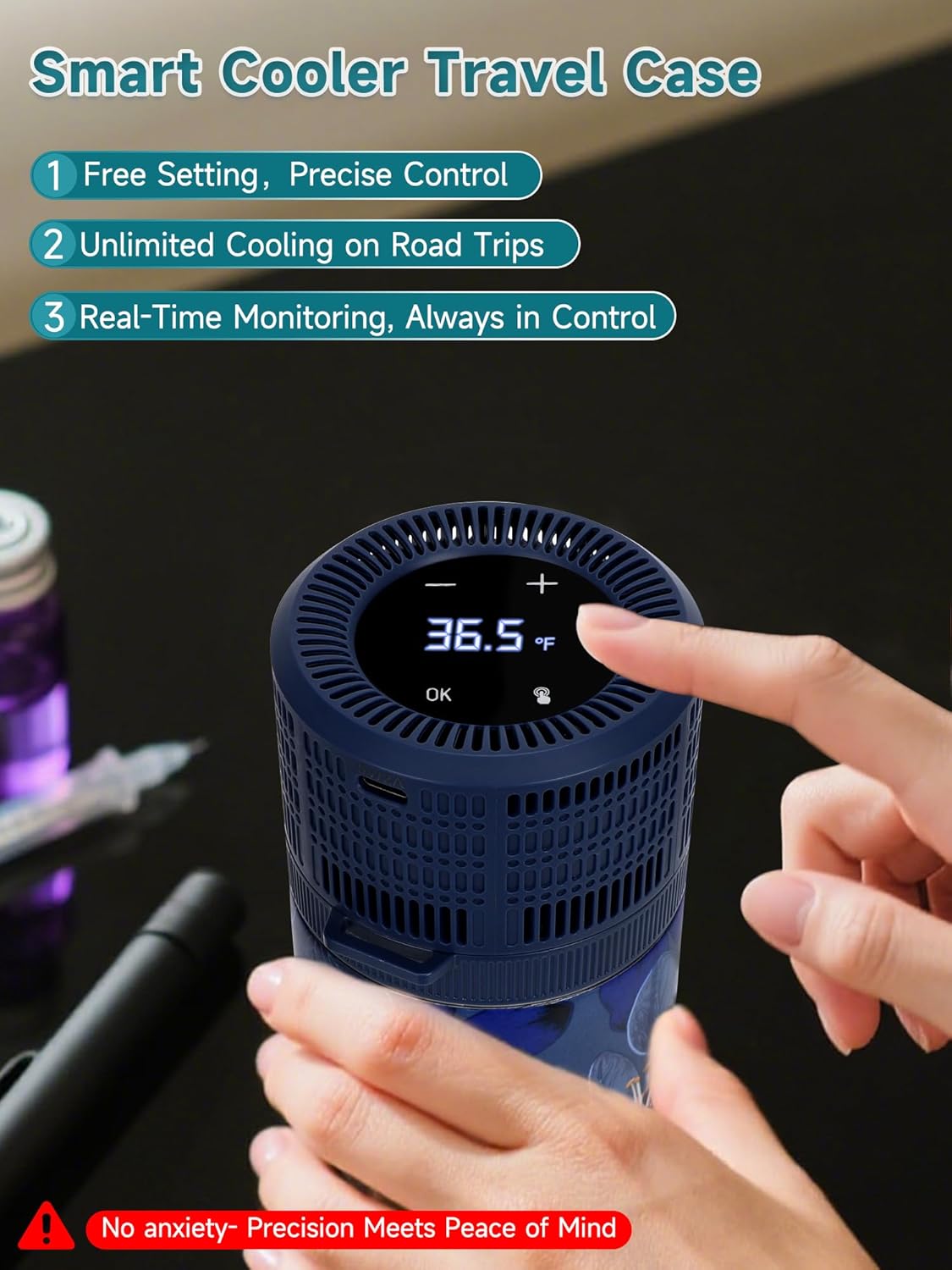 Electric Insulin Cooler Travel Case, USB Charger & Biogel Ice Box - Unlimited Hours, 35-68°F Custom & Display Temperature Medical Cooler, TSA Approved Diabetic Medication Refrigerator