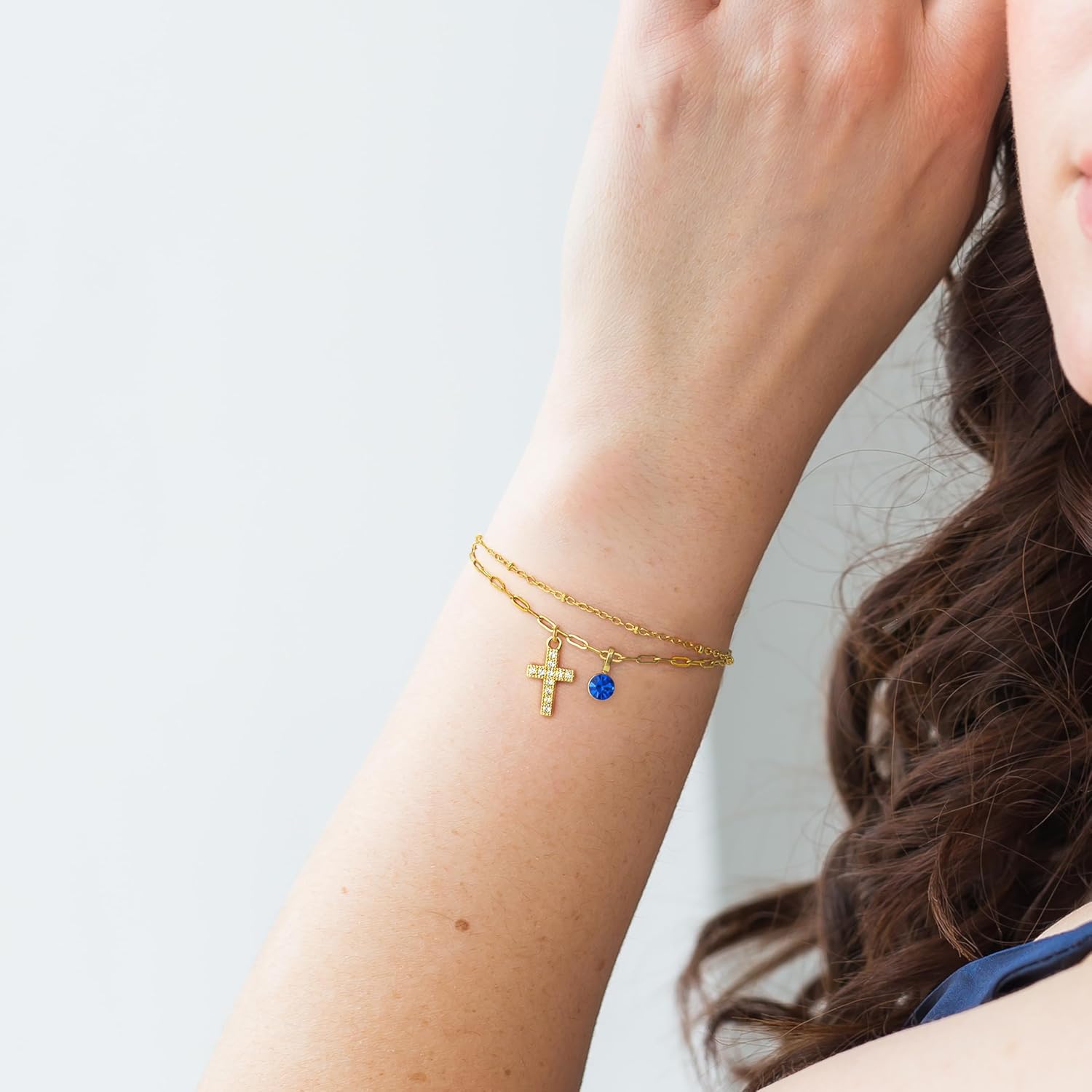 Cross Bracelet for Women 14K Gold Bracelets with Birthstone Religious Gift for Her Encouragement Valentine Birthday Gift for Wife Girlfriend Friend, Christian Jewelry - Image 2