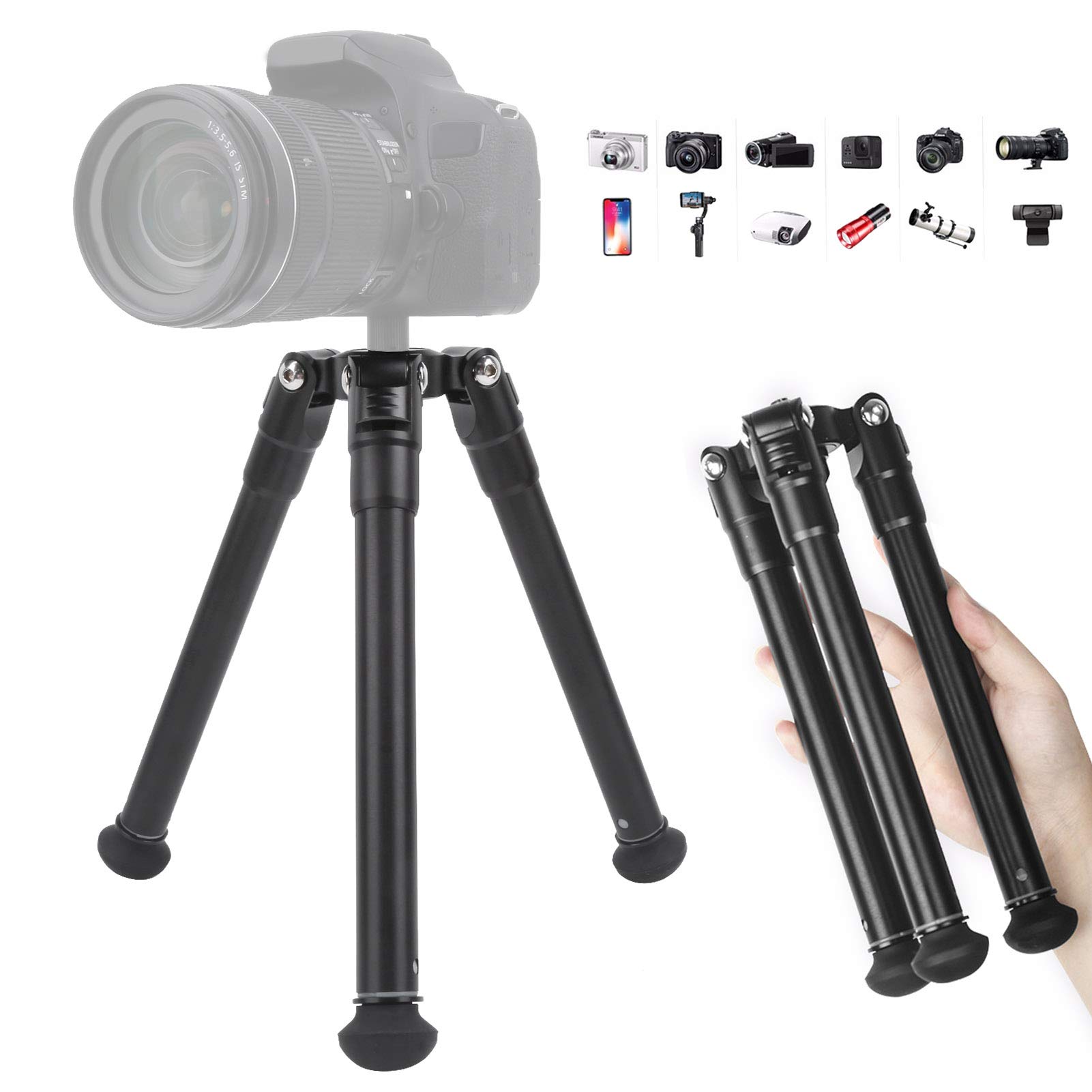 Stabilizator statywu aparatu telefonicznego, ze stopu aluminium, regulowana wysokość od 260 mm do 415 mm, lekki i składany, do transmisji na żywo, czarny