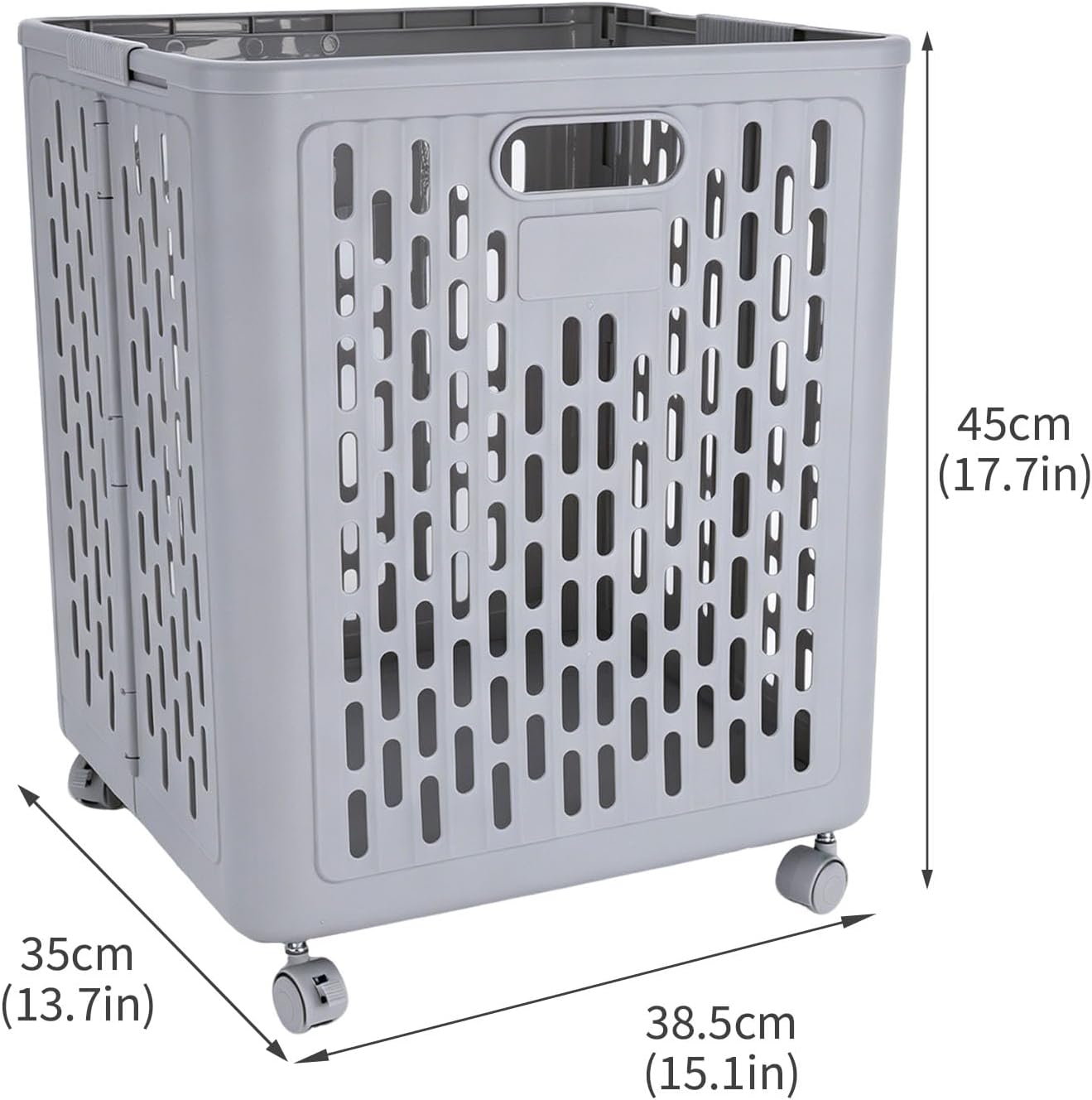 60L Collapsible Laundry Baskets, Plastic Laundry Hamper with Handles, Foldable Laundry Bin, Laundry Basket with Wheels for Laundry Room Organization, Ideal for Clothes, Towels, Blanket, Grey